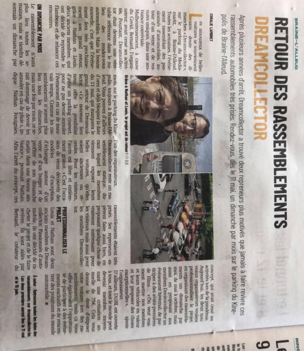 Le retour du Dreamcollector dans le journal Sud Info du Brabant Wallon en avril 2025